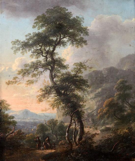 Attributed to Johann Christian Vollaert (1708-1769) Travellers in a landscape 14 x 12in.